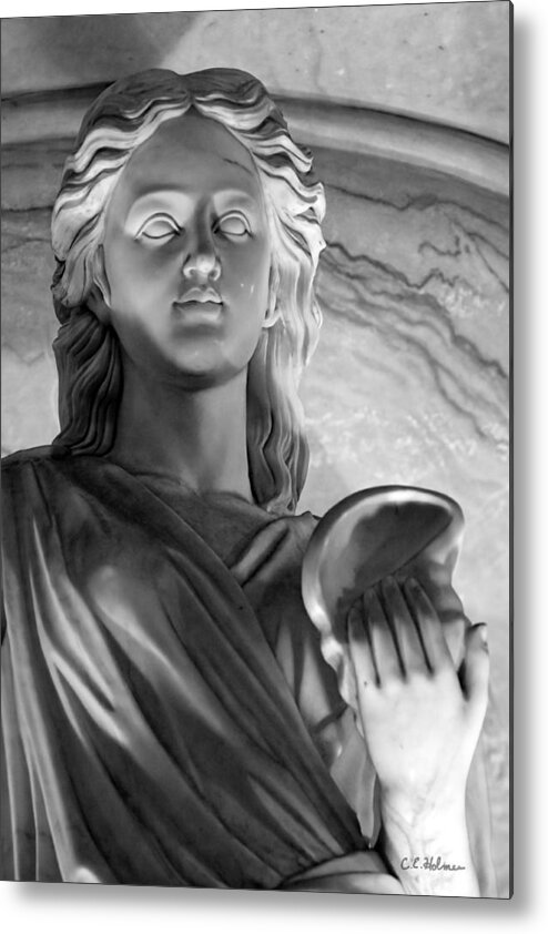 Statue Metal Print featuring the photograph Shell In Hand B-W by Christopher Holmes