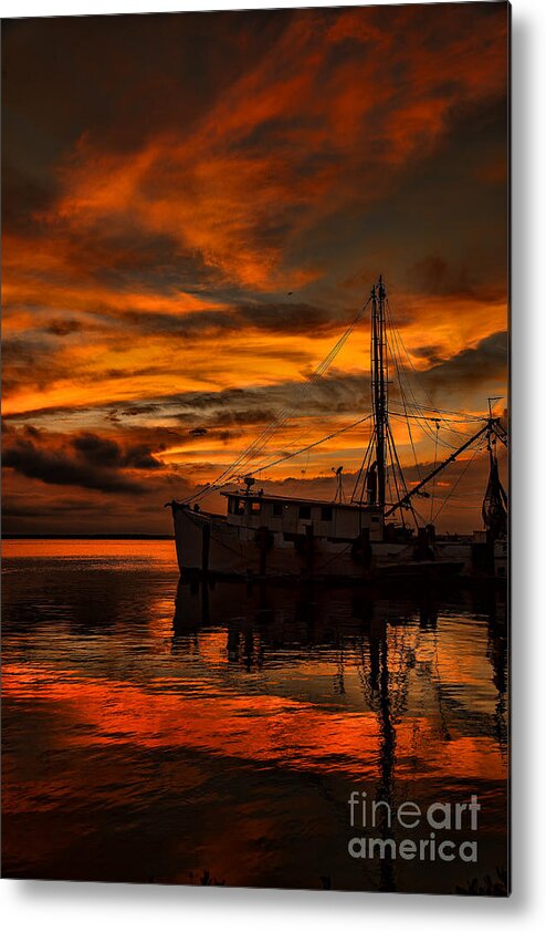 Art Prints Metal Print featuring the photograph Shrimp Boat Sunset by Dave Bosse