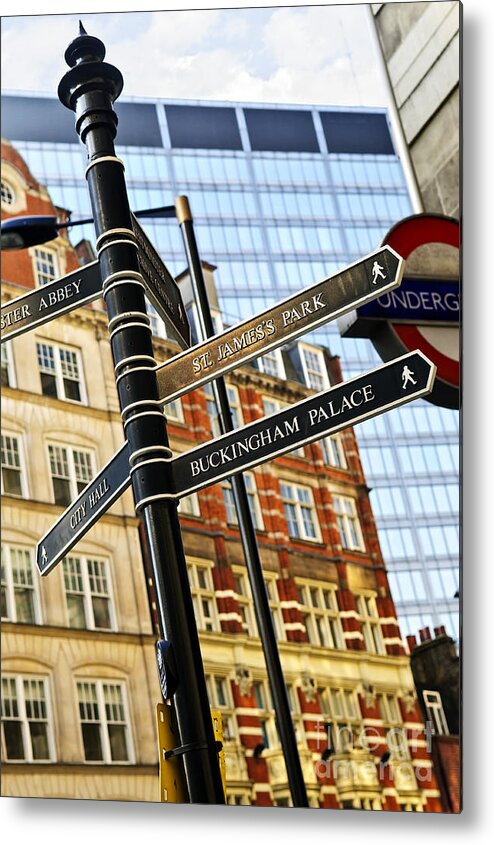 London Metal Print featuring the photograph Signpost in London by Elena Elisseeva