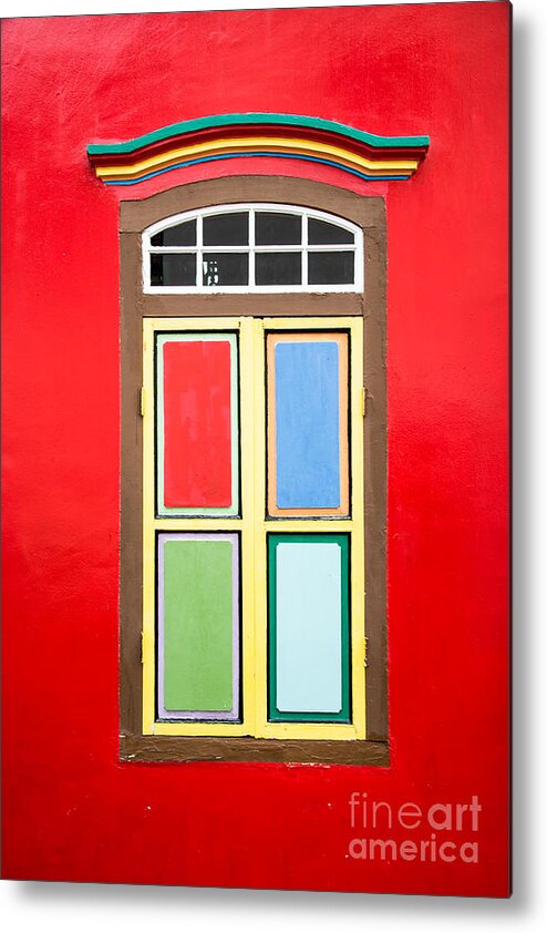 Window Metal Print featuring the photograph Singapore red window by Delphimages Photo Creations