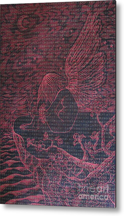 Angel Metal Print featuring the drawing Smoking Break by Iglika Milcheva-Godfrey