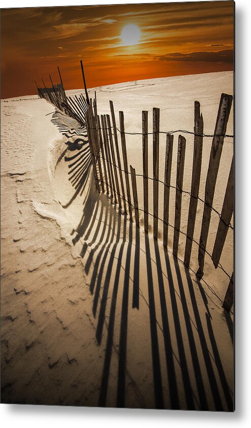 Michigan Metal Print featuring the photograph Snow Fence at Sunset by Randall Nyhof