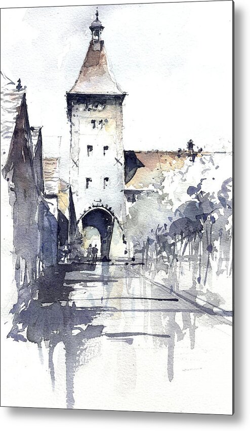 Streetscape Metal Print featuring the painting Somewhere in Europe by Tony Belobrajdic