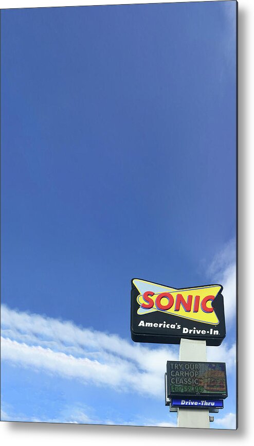 America's Metal Print featuring the photograph Sonic Americas Drive In Dark Blue Sky by Bert Peake