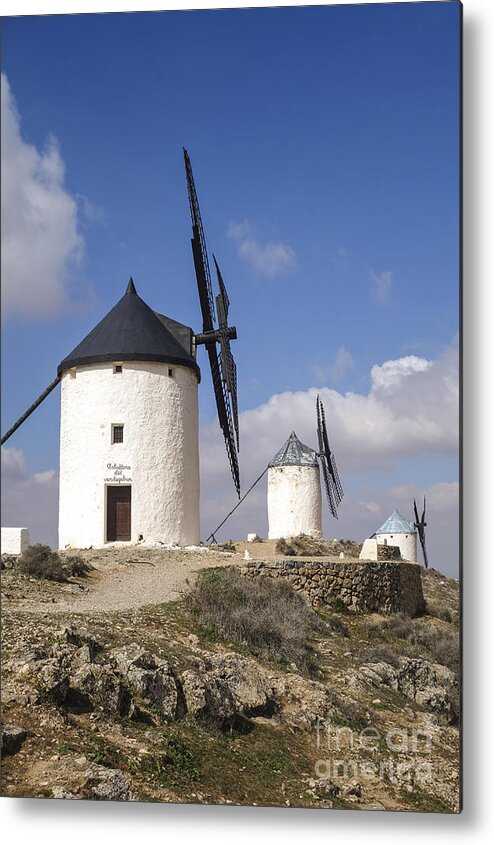Windmills Metal Print featuring the digital art Spanish Windmills in the province of Toledo, by Perry Van Munster