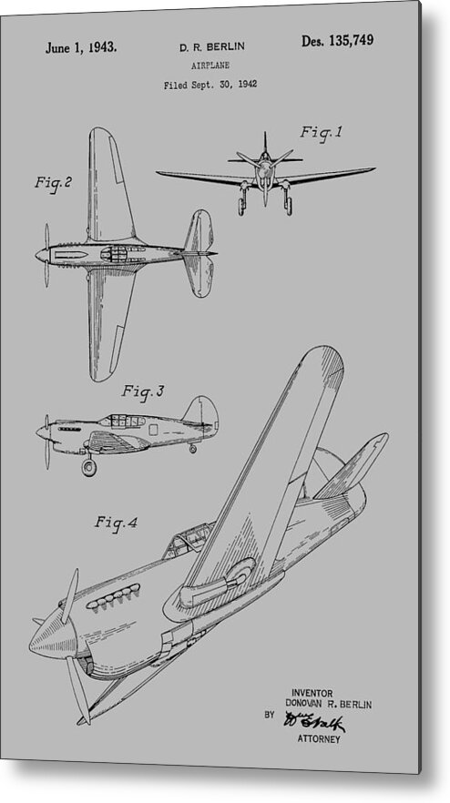 Vintage; Artwork; Spitfire; Airplane; Ww2; Toy; Aviation; Old; War; Plane; Invention; Fashion; Design; Abstract; Brand; T-shirt; Hoodies; Patent Illustration; Crafts; Blueprint; Collectable; Vintage Patent; Nostalgia; Technical Illustration; Patent Drawing; Exclusive Rights; Rights; Drawing; Illustration; Presentation; Vintage; Gift; Diagram; Antique; Patentee; Men's; Men; Women; Women's; Boy; Girl; Patent Application; Home Decor; Grunge; Distress; Parchment; Old; Graphic; Chris Smith Metal Print featuring the photograph Spitfire Airplane Patent 1942 by Chris Smith