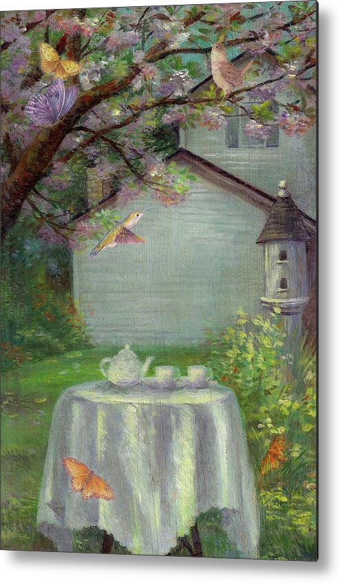 Spring Garden Metal Print featuring the painting Spring Orchard Teatime by Judith Cheng