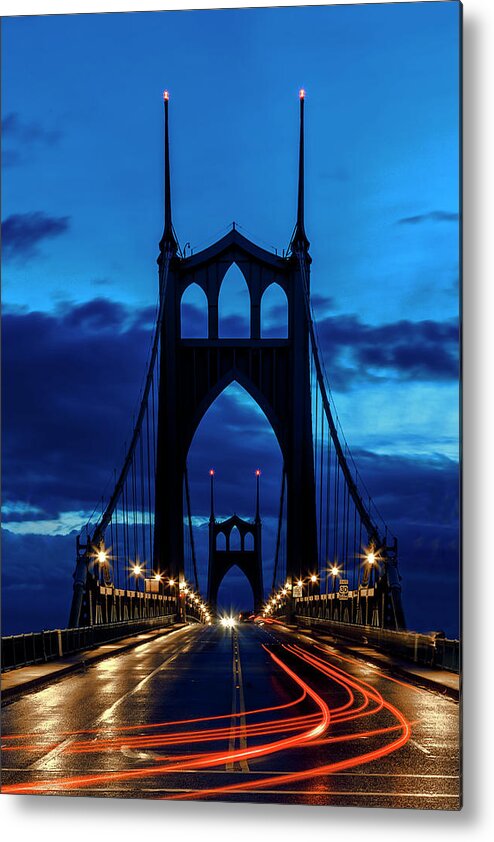 St Johns Bridge Streaks Metal Print featuring the photograph St Johns Bridge Streaks by Wes and Dotty Weber