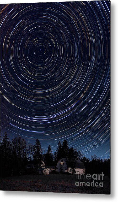 Astronomy Metal Print featuring the photograph Star Trails Over Barn by Larry Landolfi
