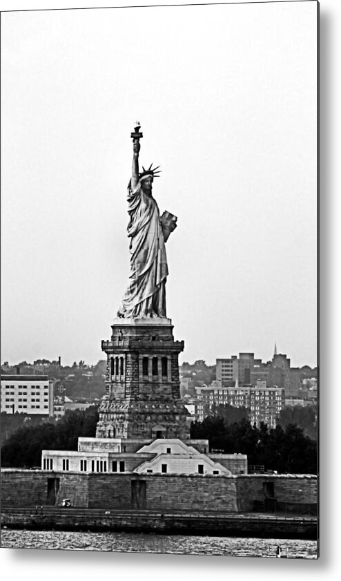 Statue Of Liberty Metal Print featuring the photograph Statue of Liberty Black and White by Kristin Elmquist