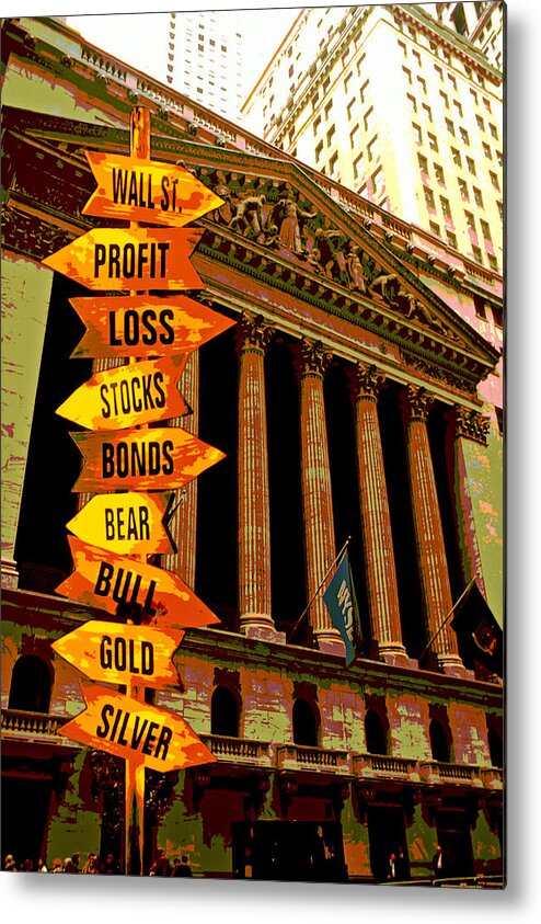 Stock Exchange Metal Print featuring the photograph Stock exchange and signs by Garry Gay