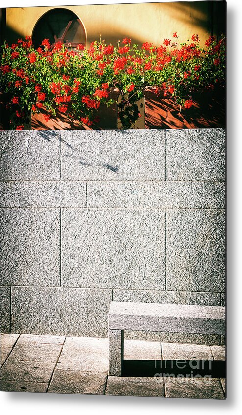 Architecture Metal Print featuring the photograph Stone bench with flowers by Silvia Ganora