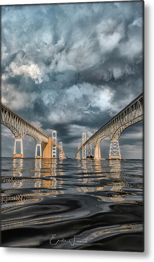 Chesapeake Bay Bridge Metal Print featuring the photograph Stormy Chesapeake Bay Bridge by Erika Fawcett
