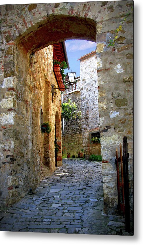 Romantic Street Metal Print featuring the photograph Street Arch in Montefioralle Italy by Lily Malor