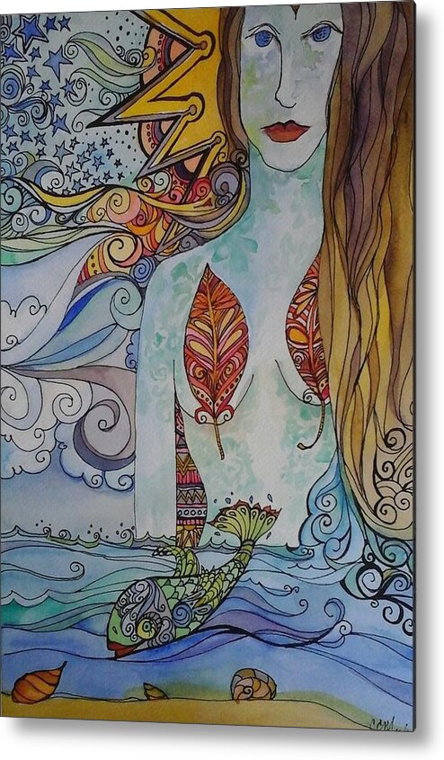 Sun Metal Print featuring the painting Sun and Sea Godess by Claudia Cole Meek