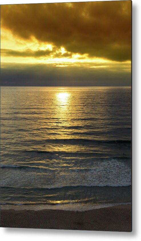 Azenhas Do Mar Metal Print featuring the photograph Sunset at Praia Pequena, Small Beach in Sintra Portugal by Jose Coelho