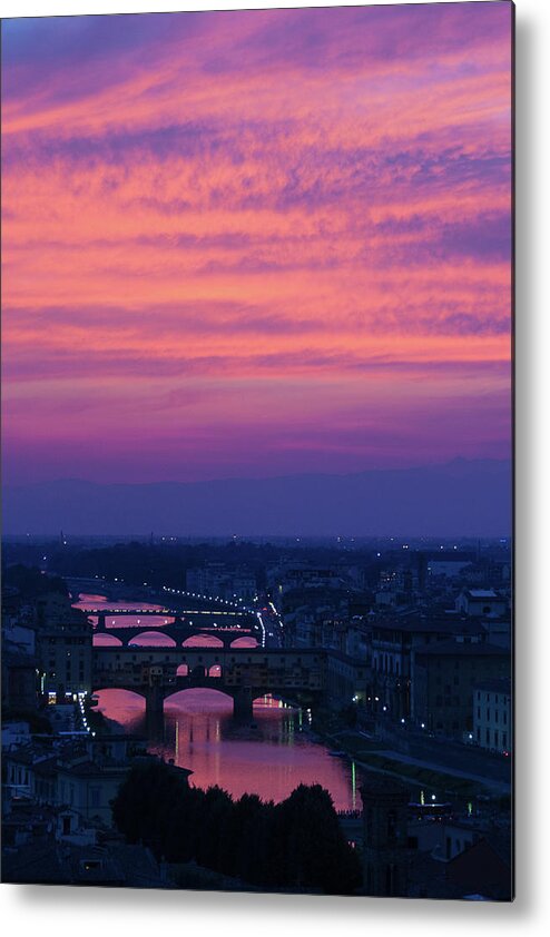 Ponte Vecchio Florence Metal Print featuring the photograph Sunset over Florence by Patricia Schaefer