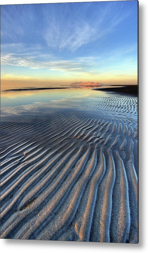Landscape Metal Print featuring the photograph Sunset Ripples and Antelope Island by Brett Pelletier