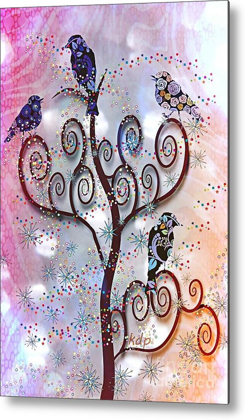 Vector Birds Metal Print featuring the digital art Swirl Rainbow Tree by Kim Prowse