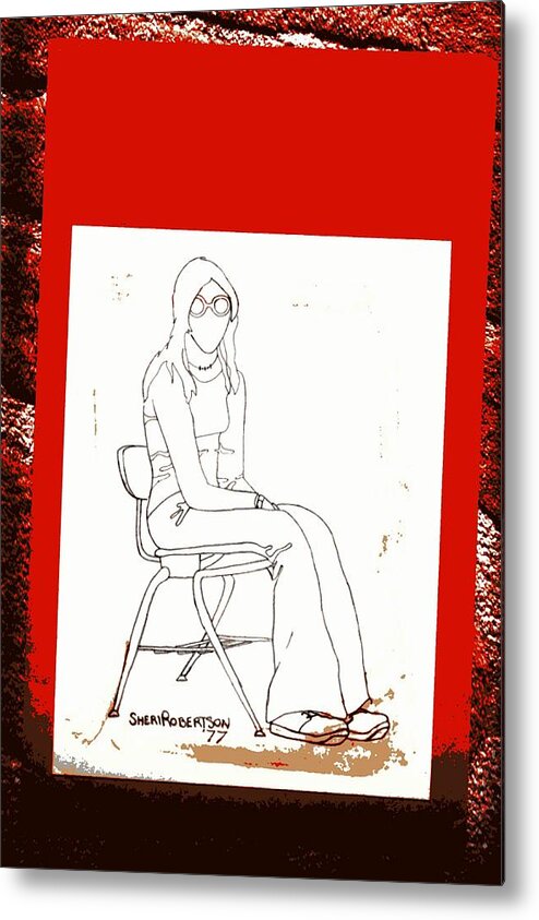 Girl Metal Print featuring the mixed media Teen Girl in School Chair by Sheri Parris