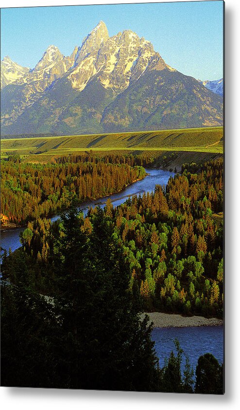 Grand Teton National Park Metal Print featuring the photograph Teton Peak and Snake River by Alan Lenk