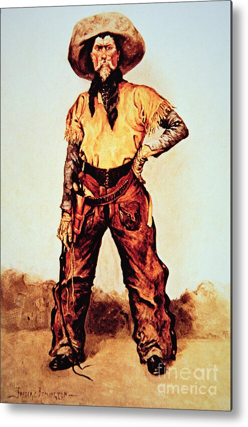 Texas Cowboy By Frederic Remington Metal Print featuring the painting Texas Cowboy by Frederic Remington