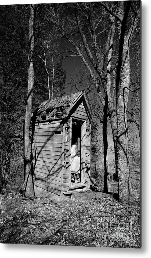 Shed Out Back House Outhouse Black White Monochrome Metal Print featuring the photograph That Little Shed Out Back of the House 9839 by Ken DePue