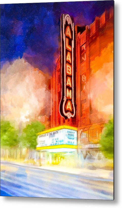Birmingham Metal Print featuring the mixed media The Alabama Theatre By Night by Mark Tisdale