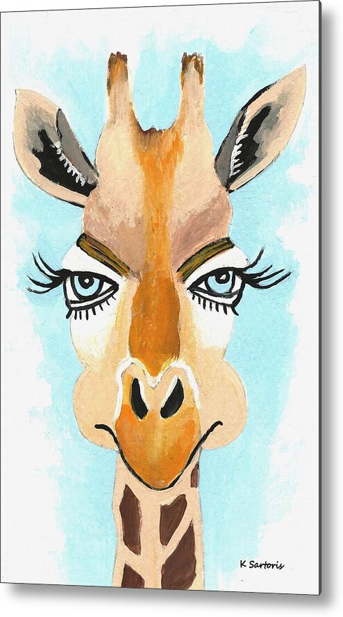 Animal Metal Print featuring the painting The Flirt Giraffe by Kathleen Sartoris