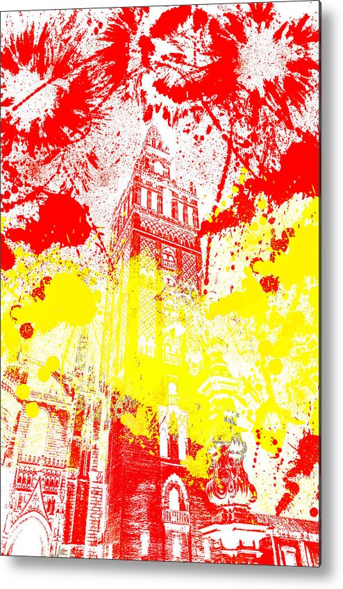 Cathedral Metal Print featuring the digital art The Giralda - Spanish Flag by AM FineArtPrints