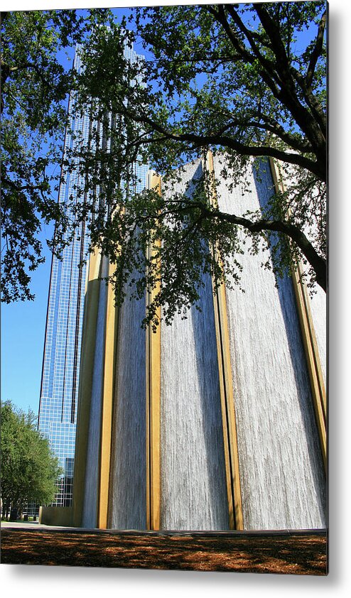 Houston Metal Print featuring the photograph The Houston Water Wall and Williams Tower by Angela Rath
