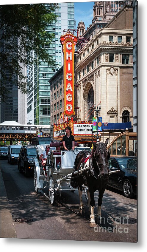 Art Metal Print featuring the photograph The Iconic Chicago Theater Sign and Traffic on State Street by David Levin