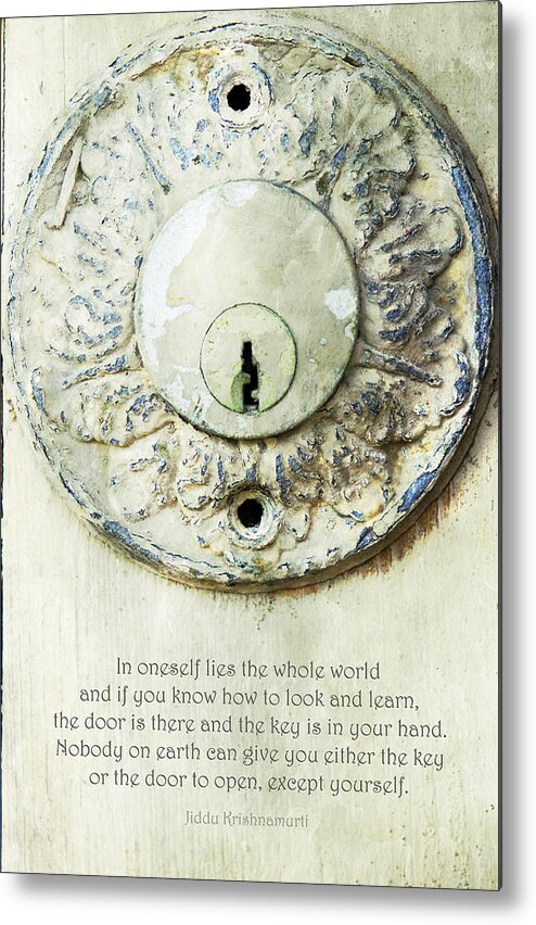 Key Metal Print featuring the photograph The Key to Wisdom - Jiddu Krishnamurti Quotation by Randi Kuhne