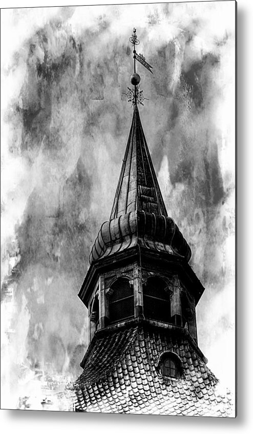 Black And White Photograph Metal Print featuring the photograph The Olde Tower by Karen McKenzie McAdoo