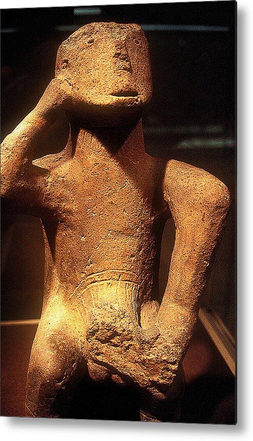 Neolithic Clay Figurine Metal Print featuring the photograph The Thinker by Andonis Katanos