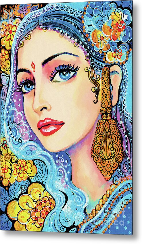 Indian Woman Metal Print featuring the painting The Veil of Aish by Eva Campbell