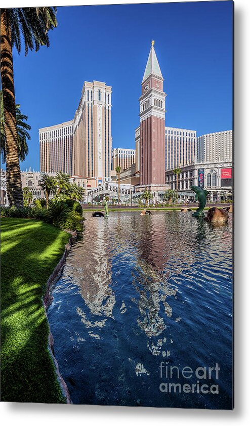 Venetian Metal Print featuring the photograph The Venetian in Front of the Mirage Lagoon Day Portrait by Aloha Art