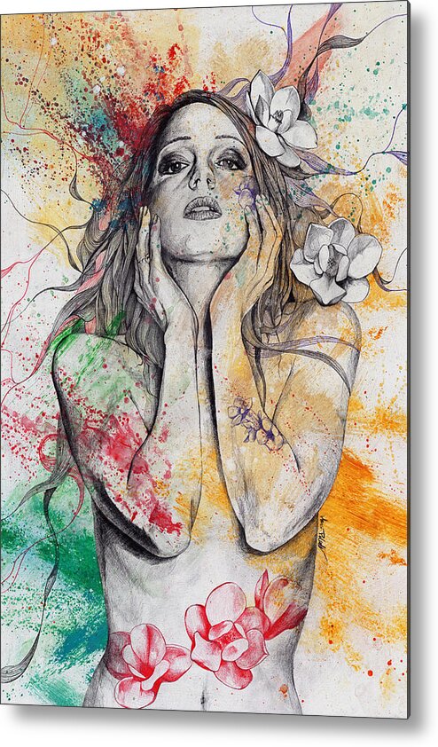 Nude Girl Metal Print featuring the drawing The Withering Spring by Marco Paludet