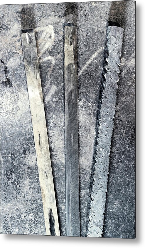 Forged In Fire Metal Print featuring the photograph Three Stages in Damascene Steel 1 by Jean Gill