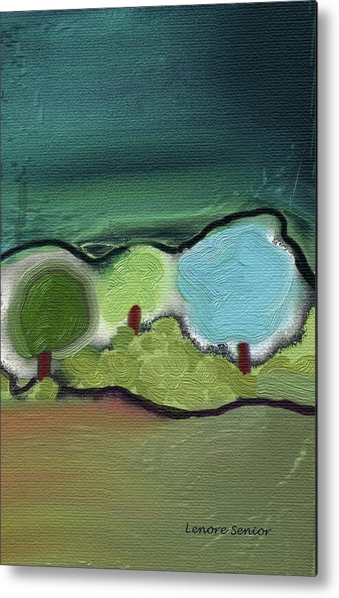 Abstract Metal Print featuring the mixed media Three Trees - Triple Landscape by Lenore Senior