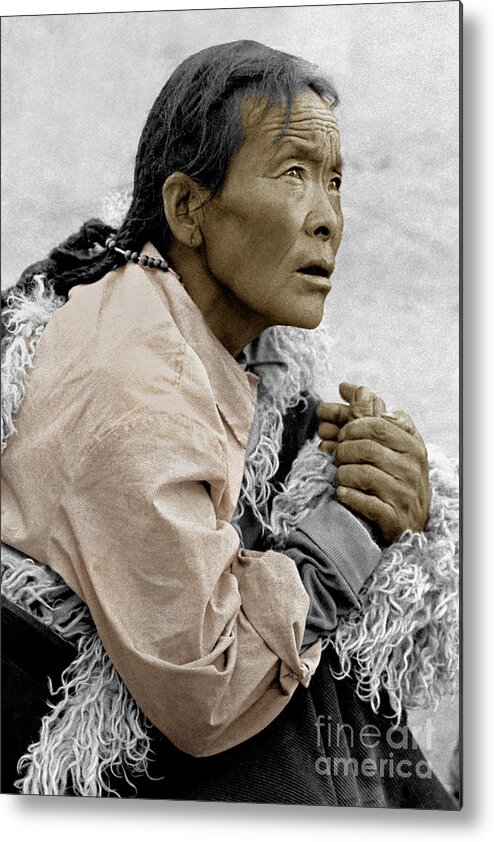 Tibet Metal Print featuring the photograph Tibetan Pilgrim praying - Lhasa, Tibet by Craig Lovell