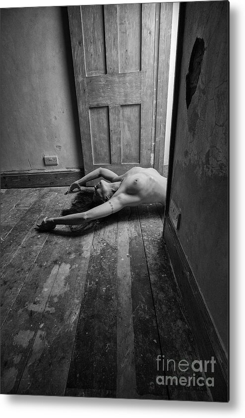 Woman Metal Print featuring the photograph Topless woman in doorway by Clayton Bastiani