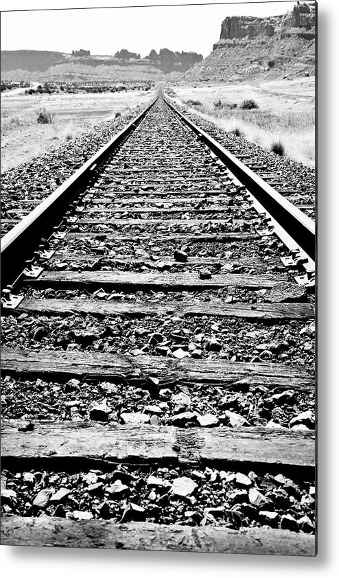 Railroad Tracks Metal Print featuring the photograph Train Tracks Into The Horizon by Athena Mckinzie