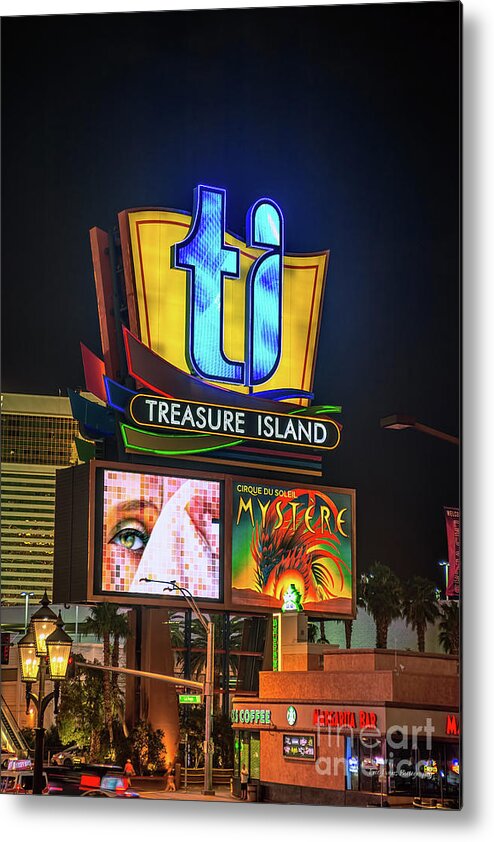 Treasure Island Metal Print featuring the photograph Treasure Island Sign at Night by Aloha Art
