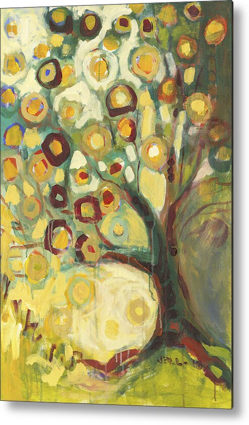 Tree Life Abstract Modern Circles Contemporary Nature Metal Print featuring the painting Tree of Life in Autumn by Jennifer Lommers