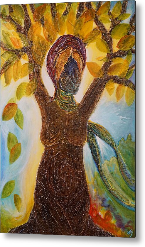 Tree Metal Print featuring the painting Tree Woman by Theresa Marie Johnson