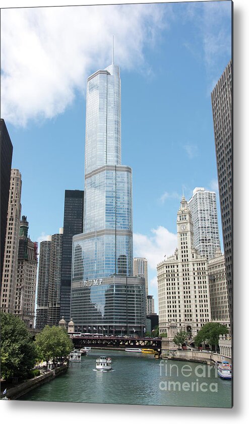 Boats Metal Print featuring the photograph Trump Tower Overlooking the Chicago River by David Levin
