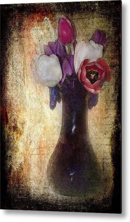 Tulips.flowers Metal Print featuring the photograph Tulips And Texture by Phyllis Denton