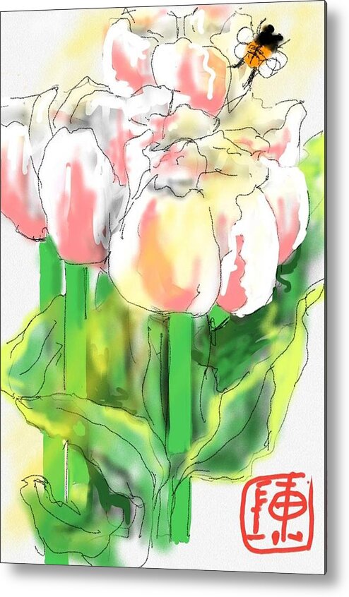 Flowers. Bouquet.tulips. Metal Print featuring the digital art Tulips bouquet by Debbi Saccomanno Chan