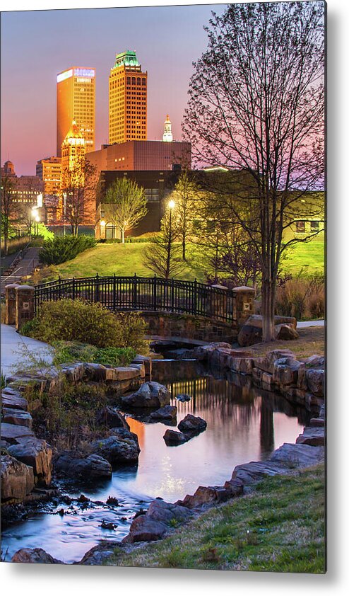 Downtown Tulsa Metal Print featuring the photograph Tulsa Skyline on the River by Gregory Ballos